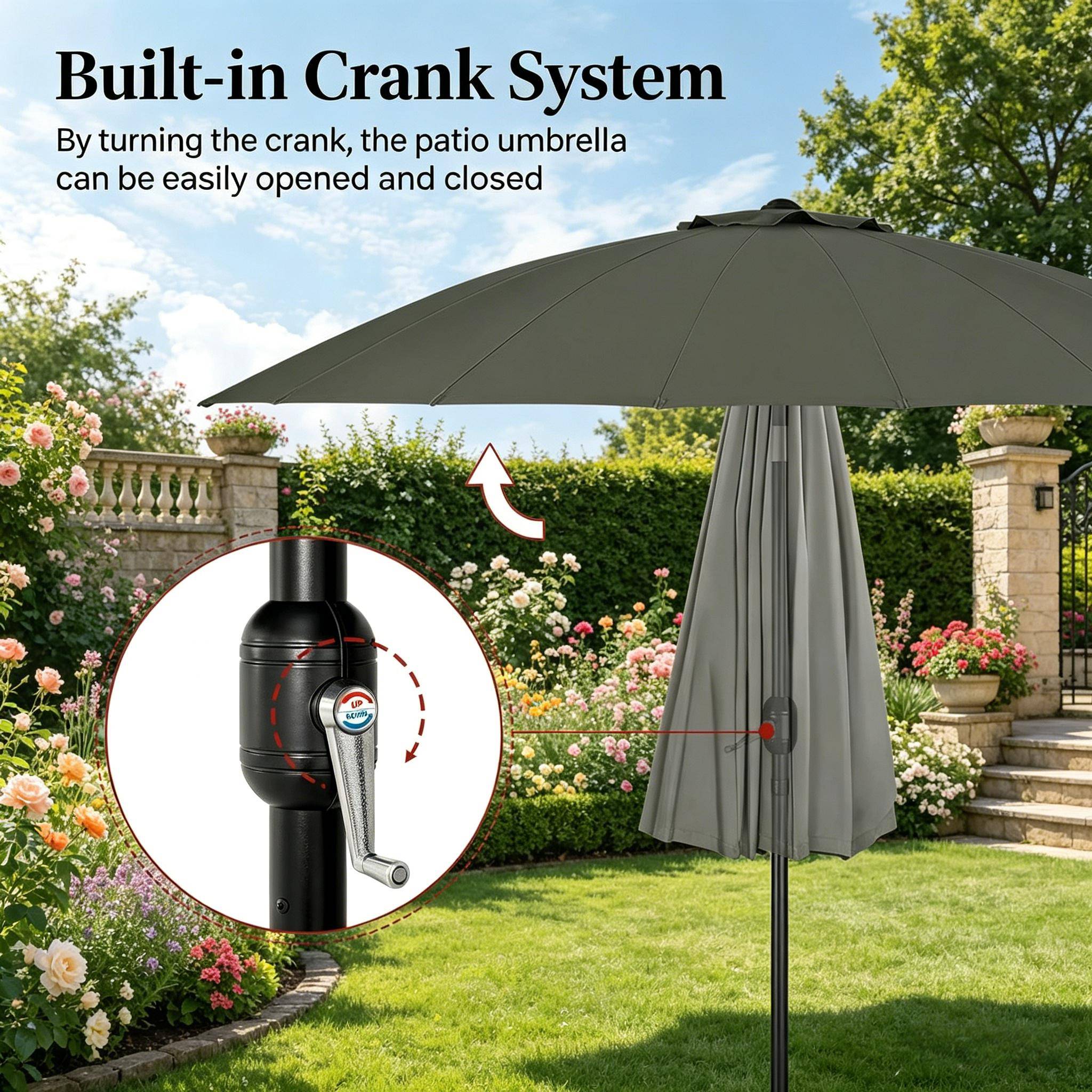Grand parasol de terrasse, parasol de jardin, parasol pour piscine à inclinaison réglable (socle non inclus, parasol uniquement) - Image 4