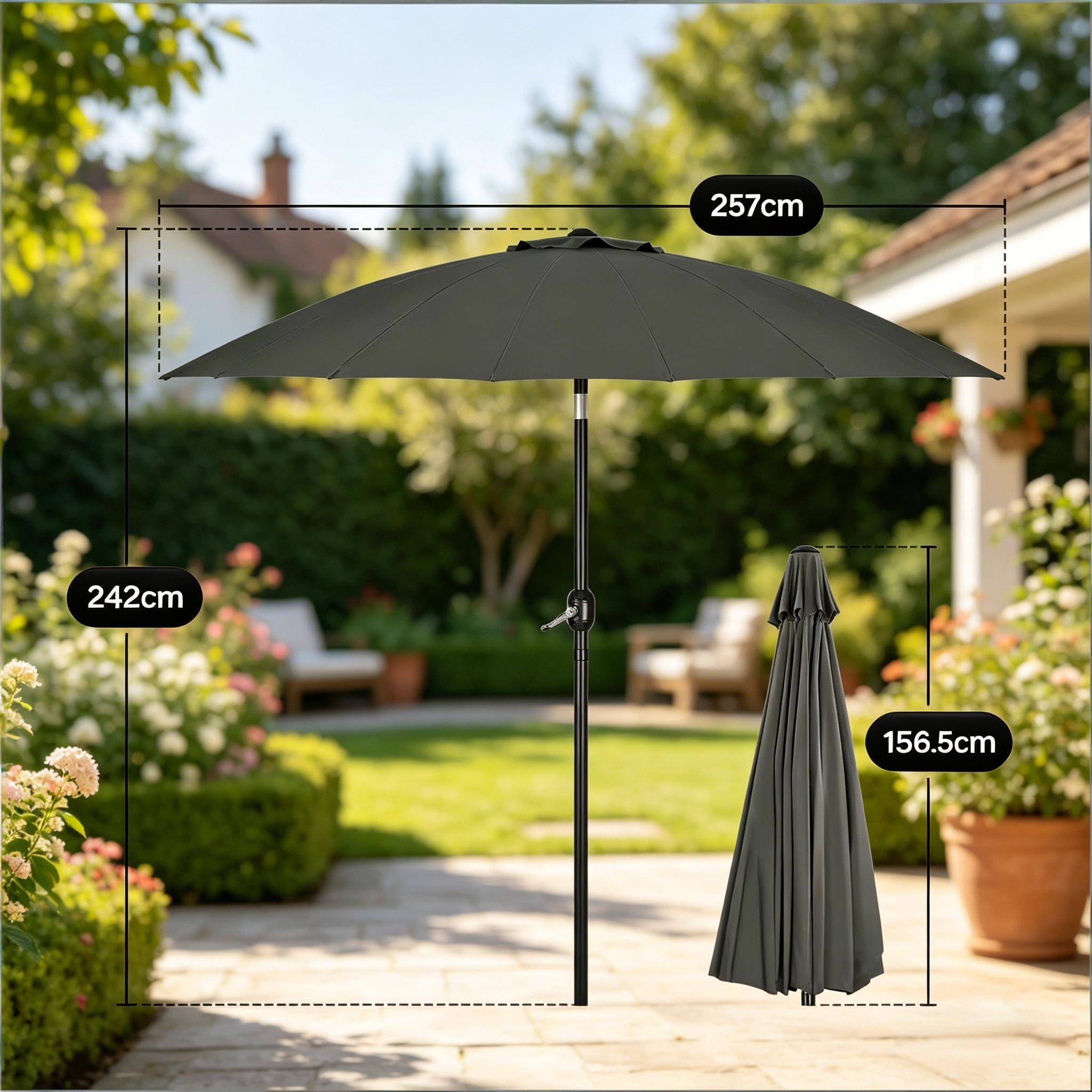 Grand parasol de terrasse, parasol de jardin, parasol pour piscine à inclinaison réglable (socle non inclus, parasol uniquement) - Image 7