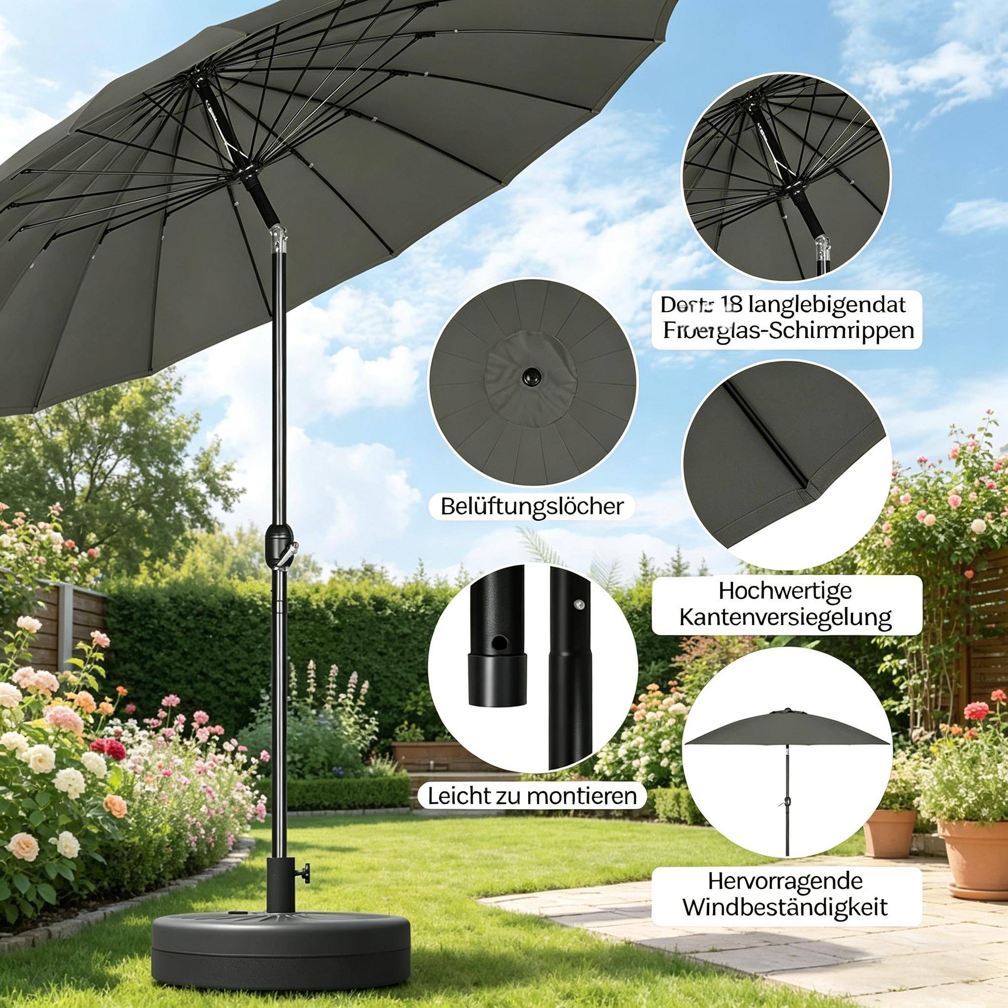 Grand parasol de terrasse, parasol de jardin, parasol pour piscine à inclinaison réglable (socle non inclus, parasol uniquement) - Image 5