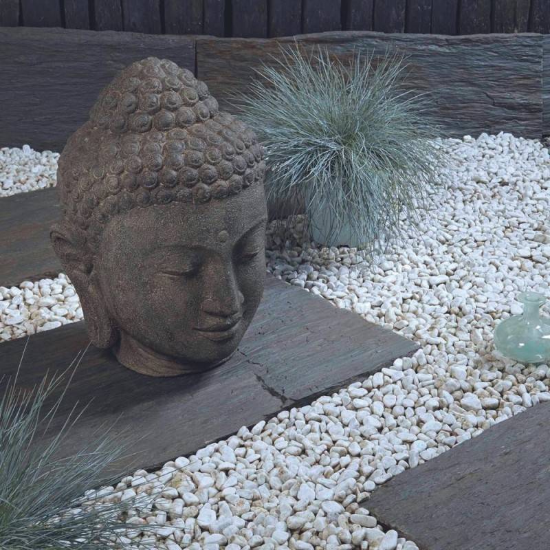 Jardinex - Statue jardin bouddha tête 50 cm - Gris anthracite 50 cm - Jardinex - Imagen 2