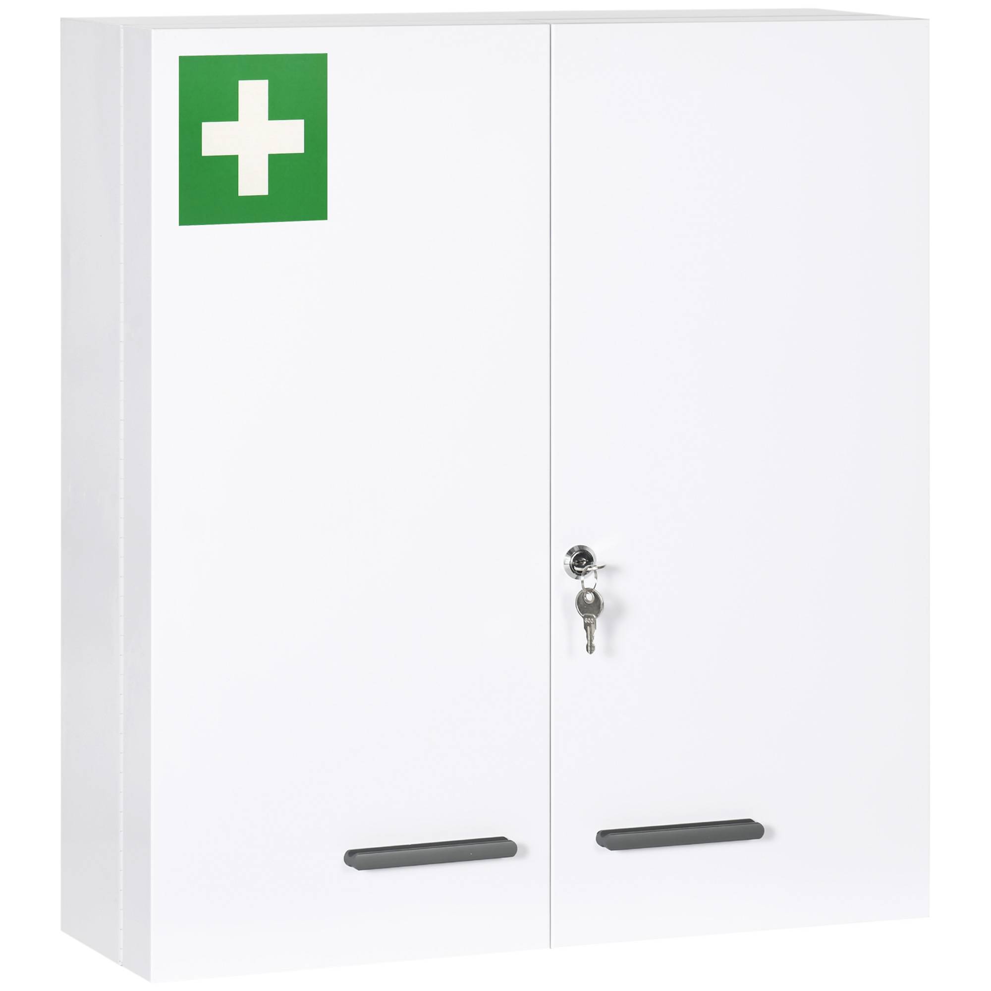 Sans Marque - Armoire pharmacie 6 étagères serrure 2 clés sécurité 55x18x60 cm blanc - Image 1