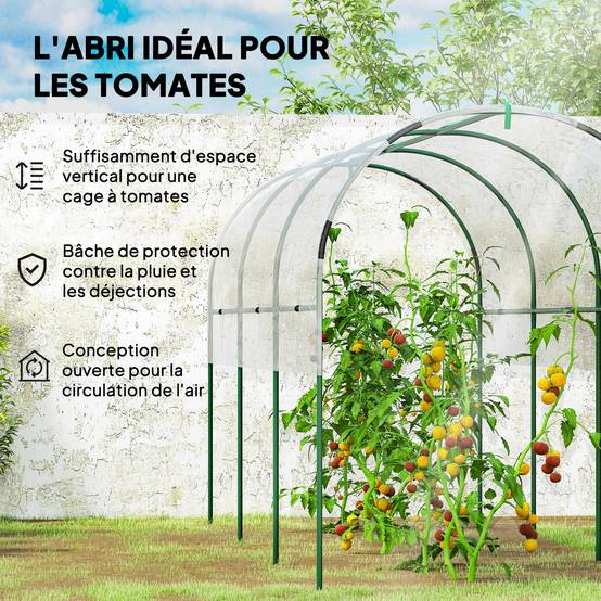 Serre à tomates grande hauteur arceaux acier culture potager bâche PVC 400x120x170cm transparent - ComfortXL Outdoor Living - Image 6