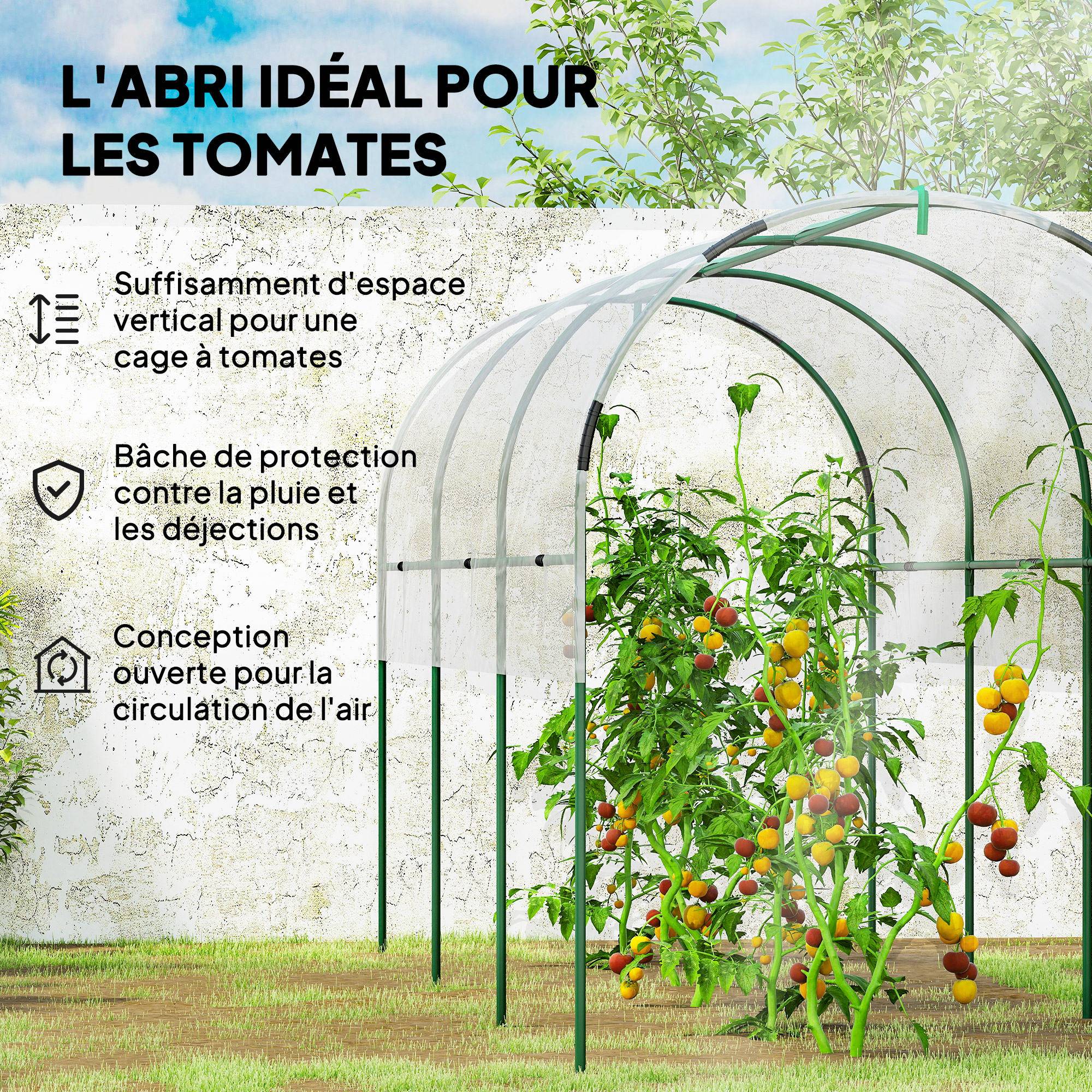 Serre à tomates grande hauteur arceaux acier culture potager bâche PVC 400x120x170cm transparent - ComfortXL Outdoor Living - Image 6