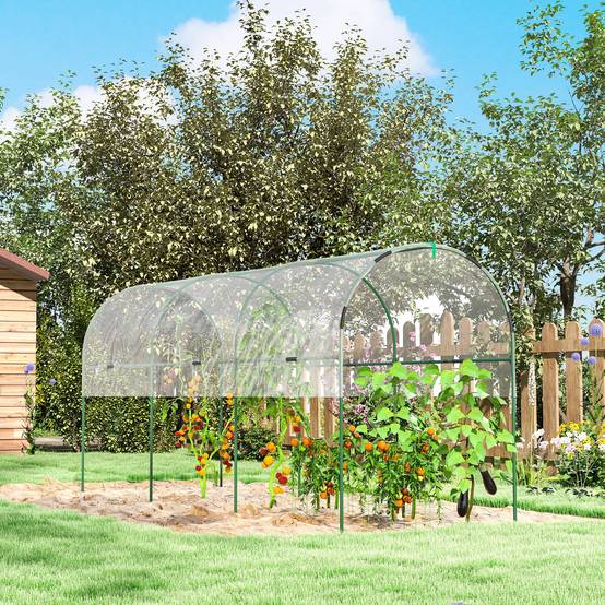 Serre à tomates grande hauteur arceaux acier culture potager bâche PVC 400x120x170cm transparent - ComfortXL Outdoor Living - Image 9