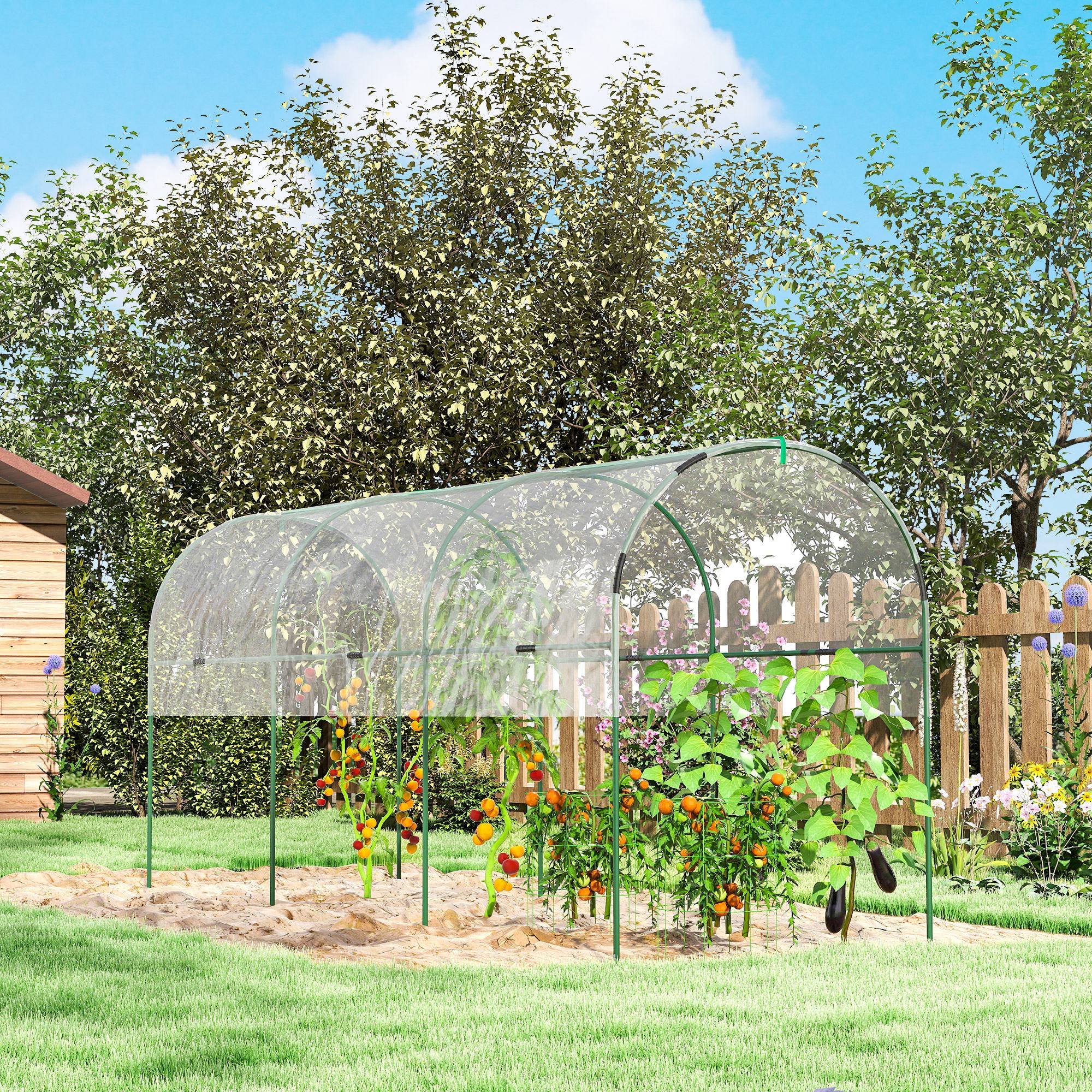 Serre à tomates grande hauteur arceaux acier culture potager bâche PVC 400x120x170cm transparent - ComfortXL Outdoor Living - Image 9