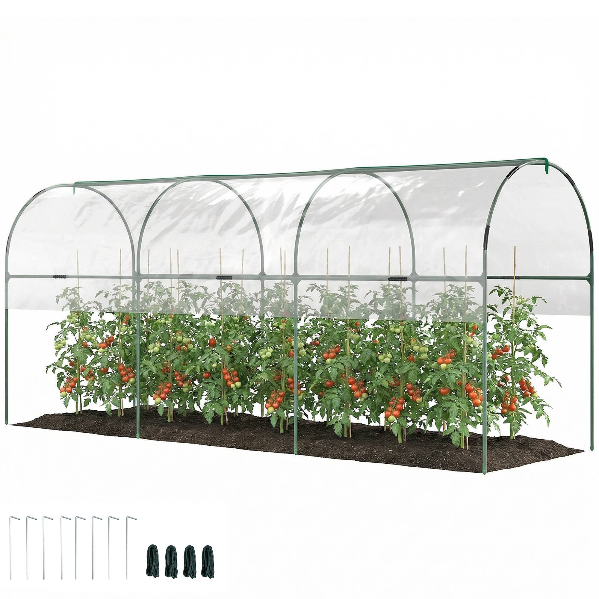 Serre à tomates grande hauteur arceaux acier culture potager bâche PVC 400x120x170cm transparent - ComfortXL Outdoor Living - Image 1