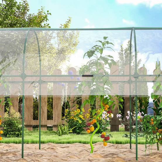 Serre à tomates grande hauteur arceaux acier culture potager bâche PVC 400x120x170cm transparent - ComfortXL Outdoor Living - Image 10