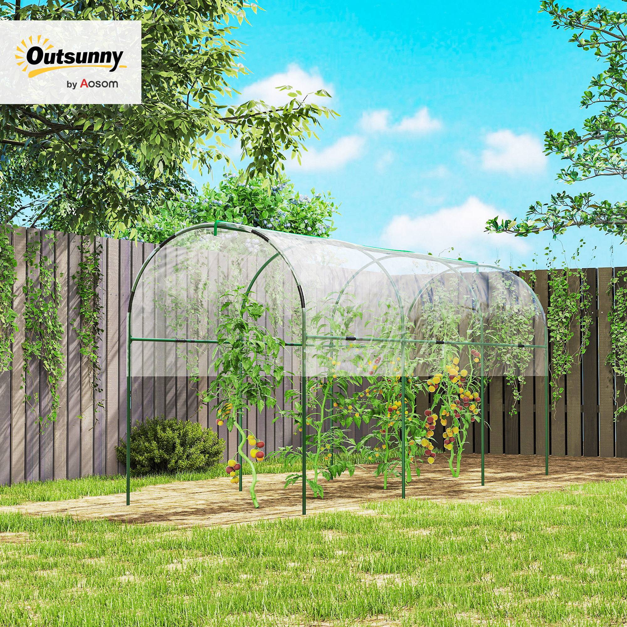Serre à tomates grande hauteur arceaux acier culture potager bâche PVC 400x120x170cm transparent - ComfortXL Outdoor Living - Image 3