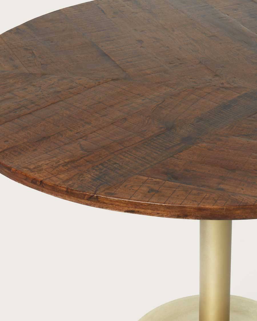 Prague - Table repas ronde en bois massif et pied tulipe doré D110 cm 6 pers - UNIQKA - Imagen 4