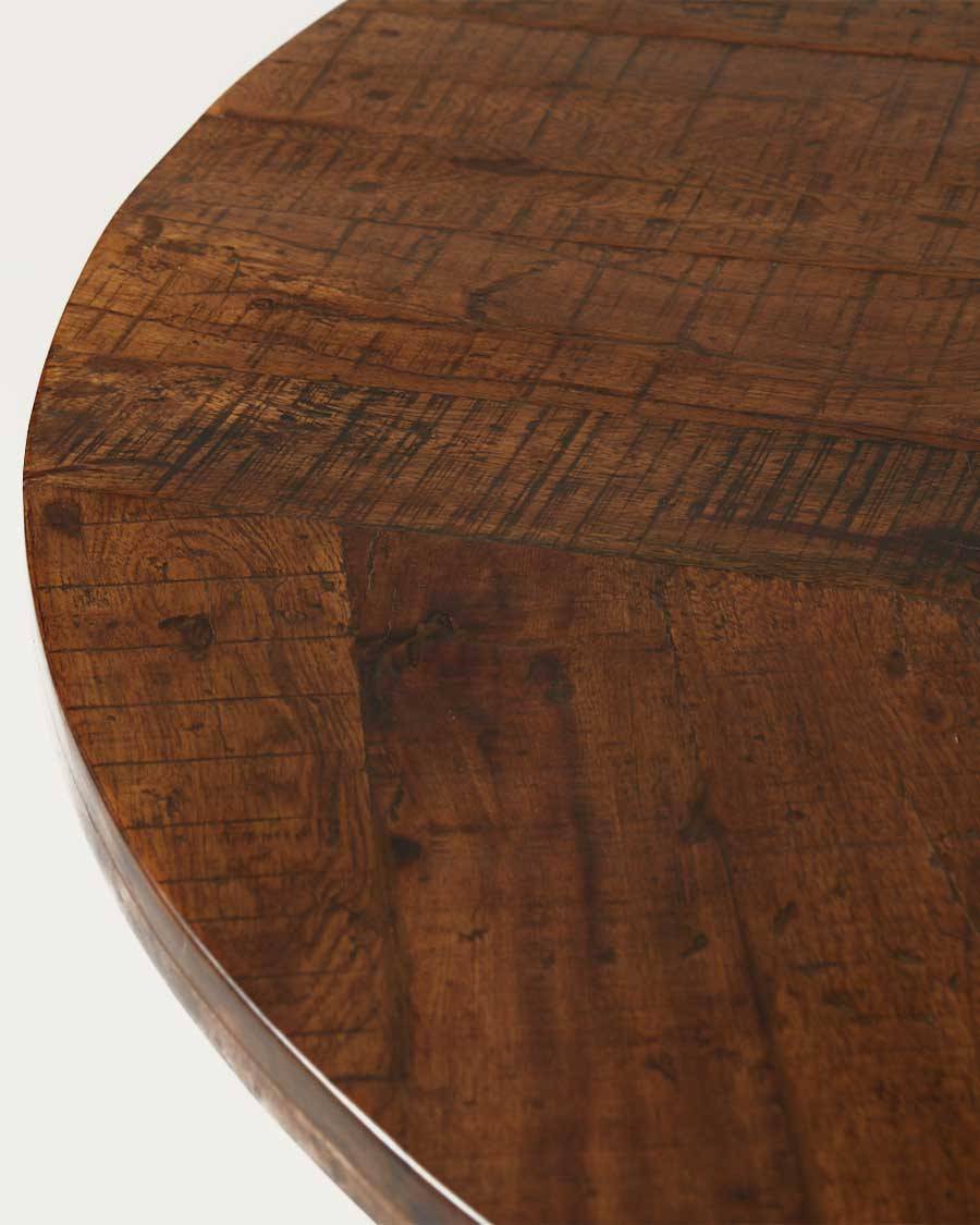 Prague - Table repas ronde en bois massif et pied tulipe doré D110 cm 6 pers - UNIQKA - Imagen 5