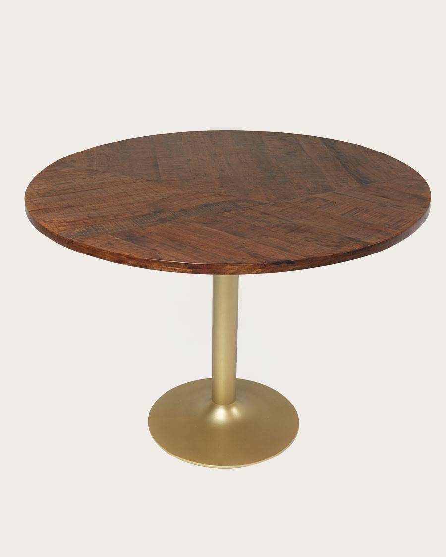 Prague - Table repas ronde en bois massif et pied tulipe doré D110 cm 6 pers - UNIQKA - Imagen 1