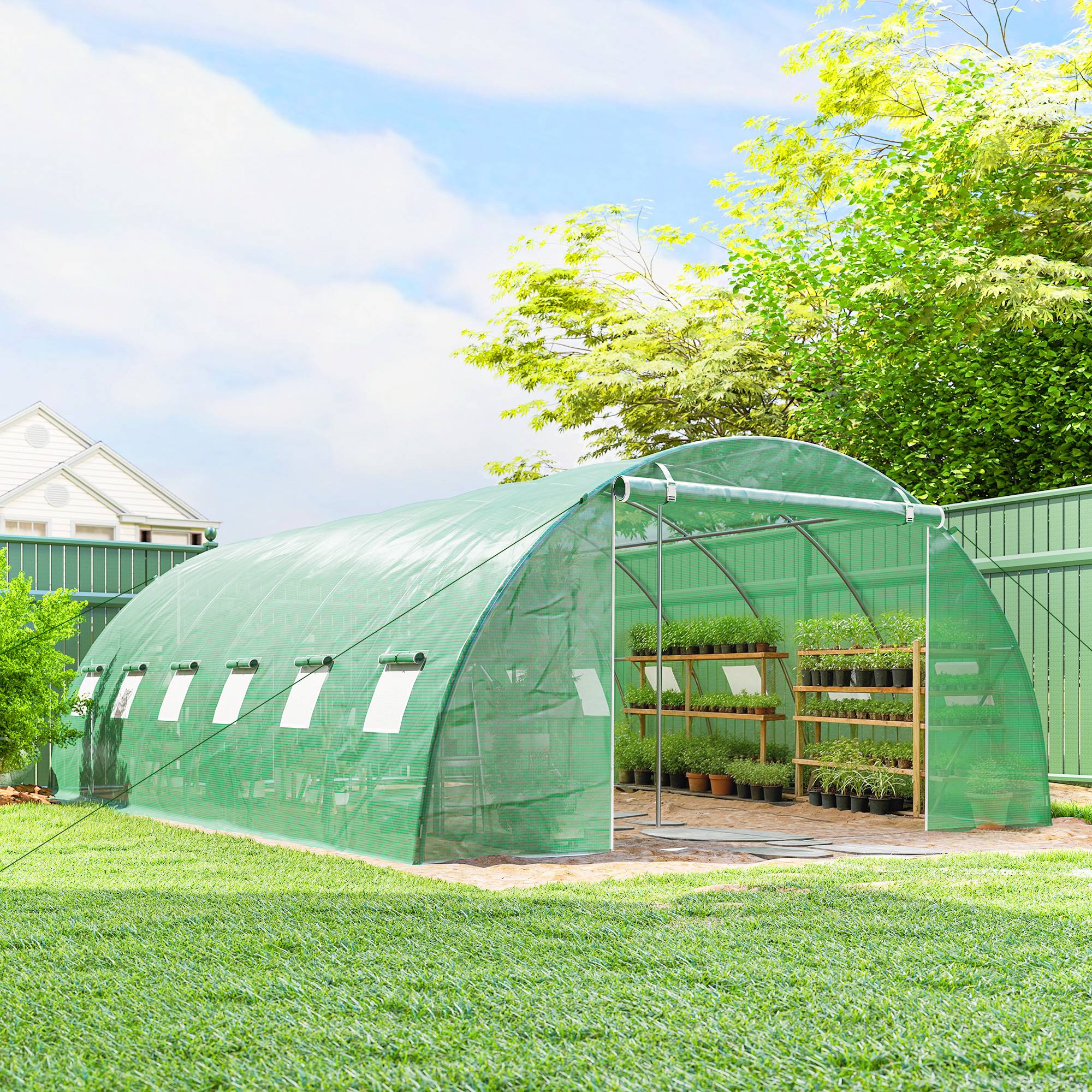 Sans Marque - Serre Tunnel Jardin Serre Maraîchère Acier Galvanisé Ø25mm 395x595x199cm Vert - Image 4
