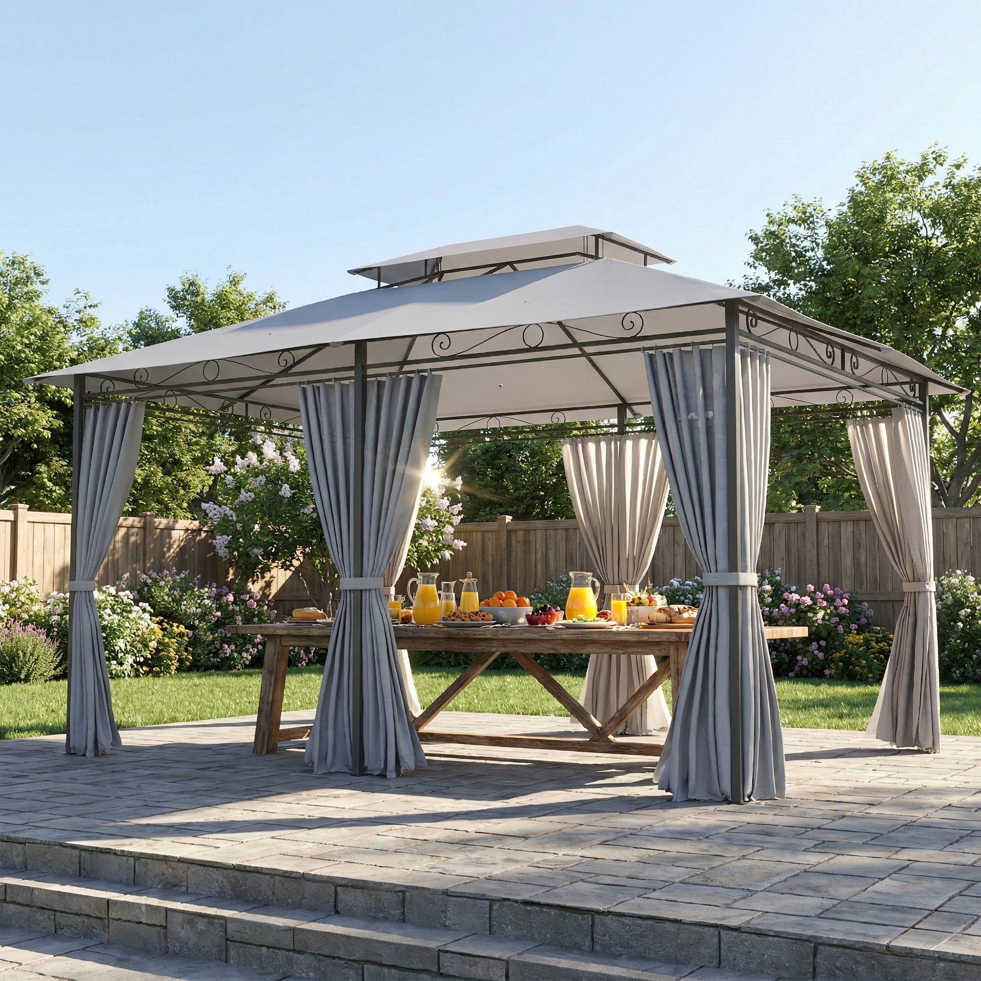 Pavillon jardin pavillon extérieur rideaux toit ventilé gris foncé - Image 4