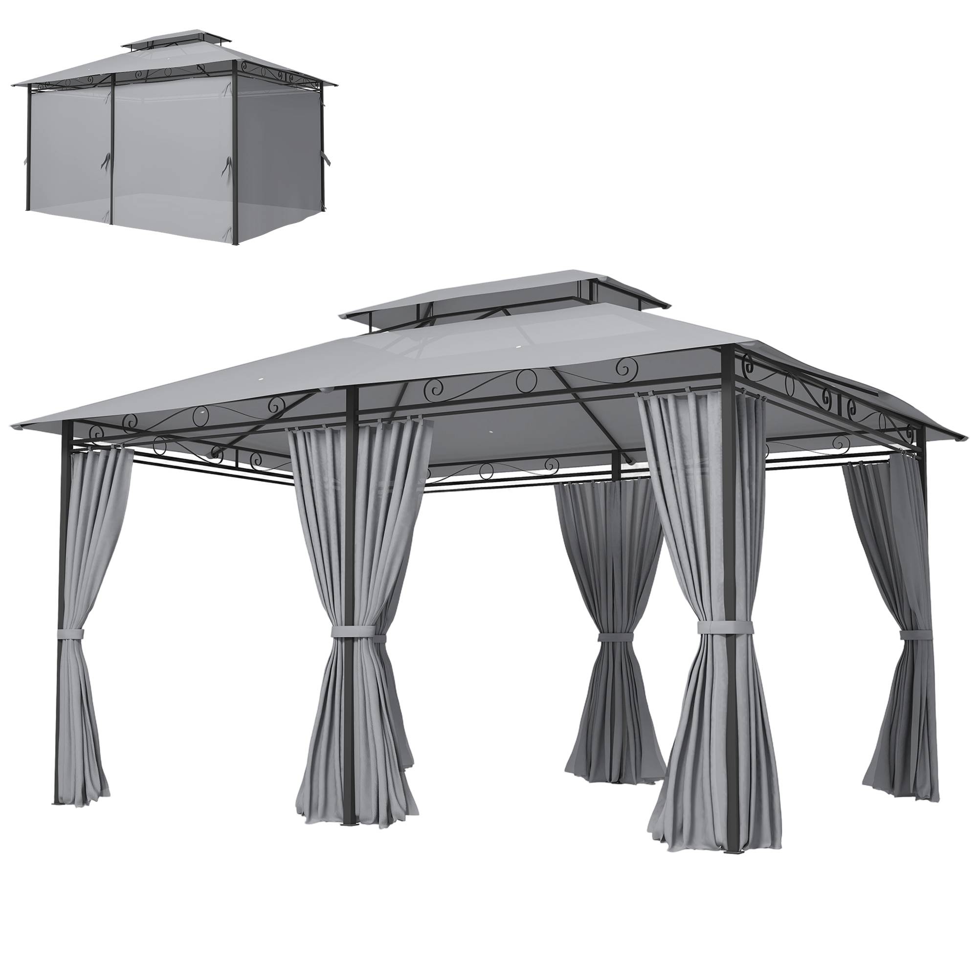 Pavillon jardin pavillon extérieur rideaux toit ventilé gris foncé - Image 2