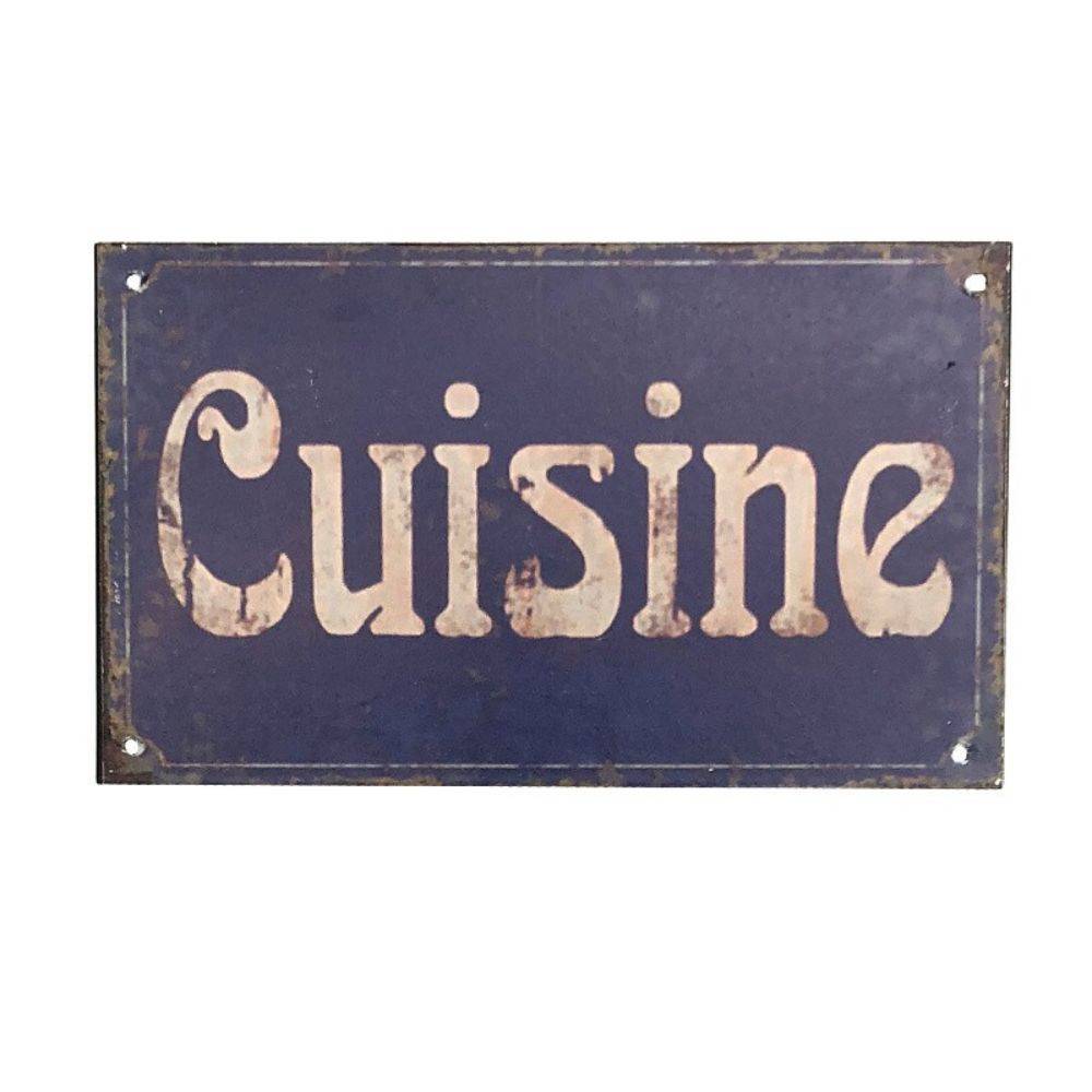 Chemin De Campagne - ~ Plaque de porte décorative vintage cuisine fer bleu beige 12.5x7.5cm Chemin de campagne