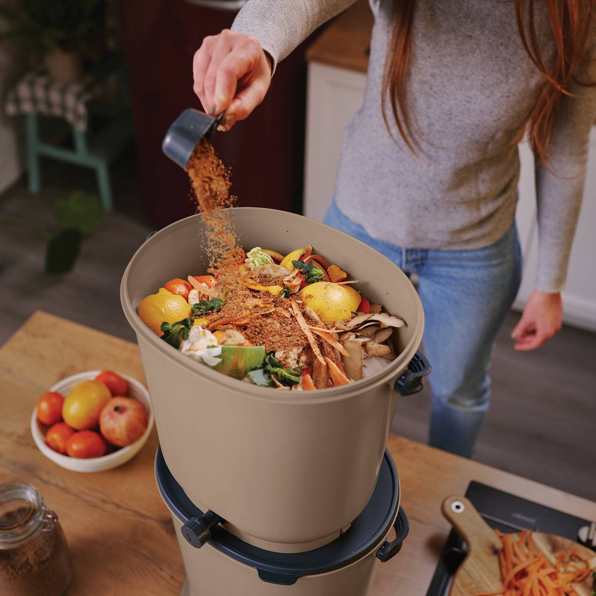 Lot de 2 composteurs Bokashi  Essential  15,3L+1kg de Brain+1 base-Capuccino - Imagen 4