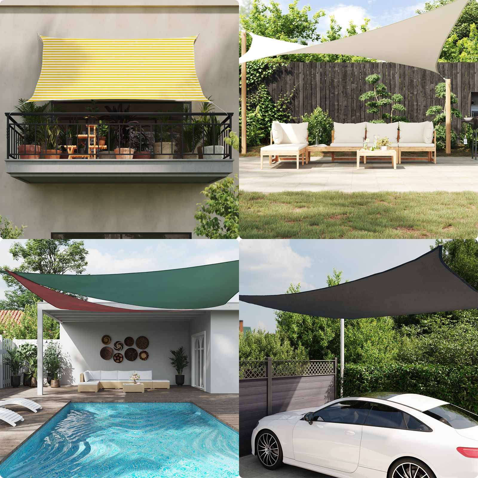 Voile d'ombrage polyester Oxford jaune et blanc 800 x 600 cm - PANGIVO - Image 2