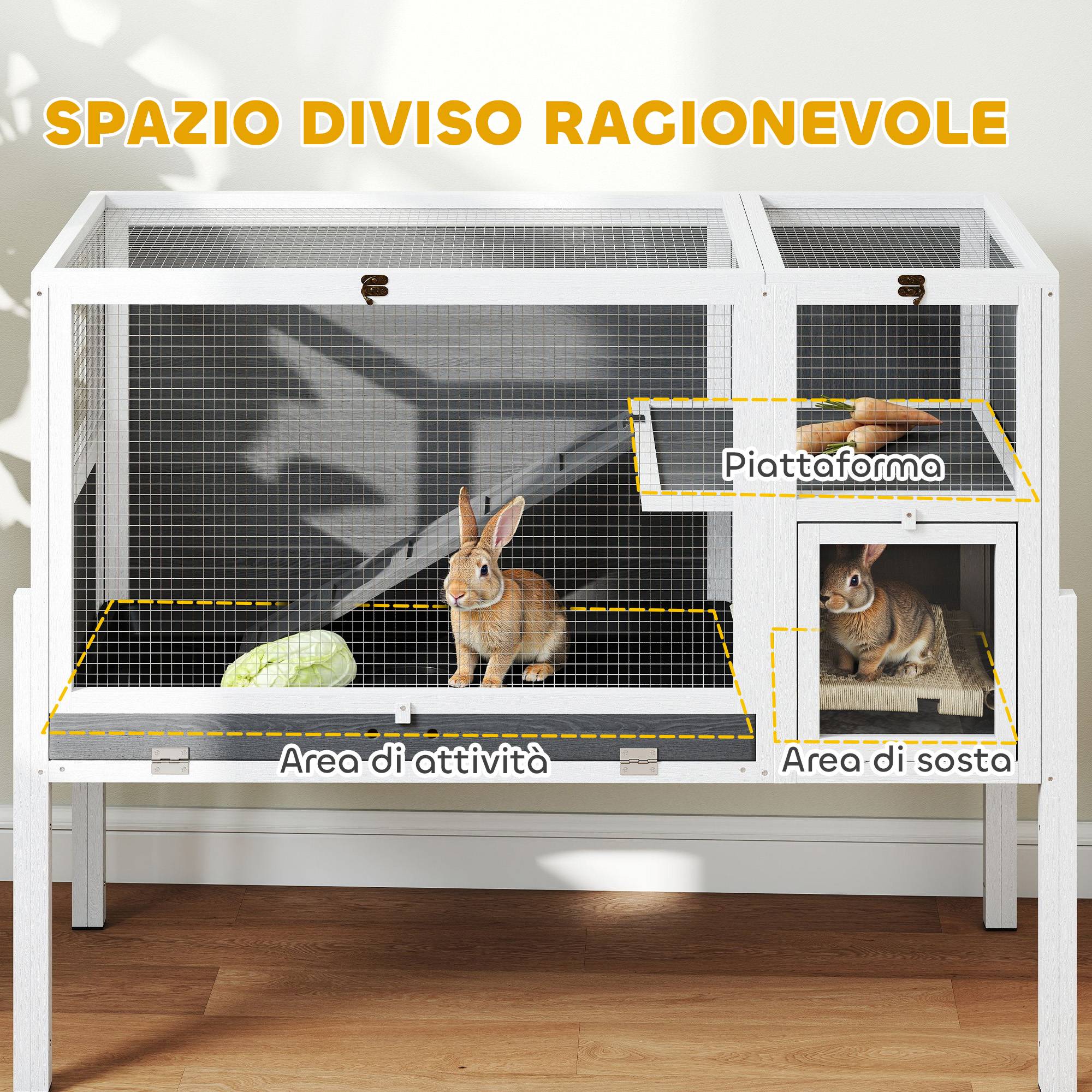 Cage surélevée d'intérieur pour lapins et hamsters, avec plateau amovible et toit ouvrant, grise - Image 7
