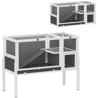 Cage surélevée d'intérieur pour lapins et hamsters, avec plateau amovible et toit ouvrant, grise