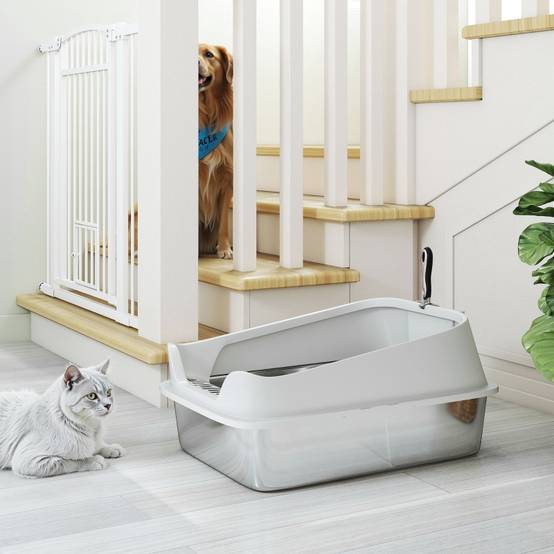 Litière ouverte en inox avec bord haut et pelle, pour chats jusqu'à 7 kg, 60.2 x 40.2 x 29.7 cm, gris - PANGIVO - Image 5