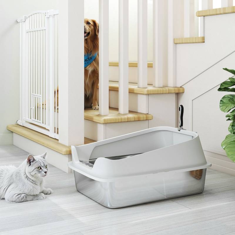Litière ouverte en inox avec bord haut et pelle, pour chats jusqu'à 7 kg, 60.2 x 40.2 x 29.7 cm, gris - PANGIVO - Image 5