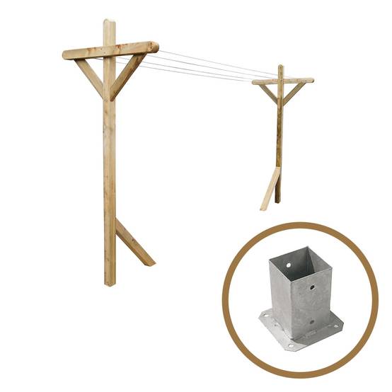 Kit étendoir à linge extérieur Séville premium + 2 supports poteaux à fixer - Cémonjardin - Image 1