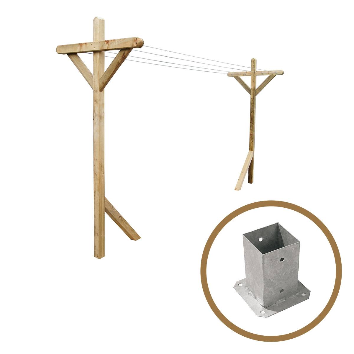 Kit étendoir à linge extérieur Séville premium + 2 supports poteaux à fixer - Cémonjardin - Image 1