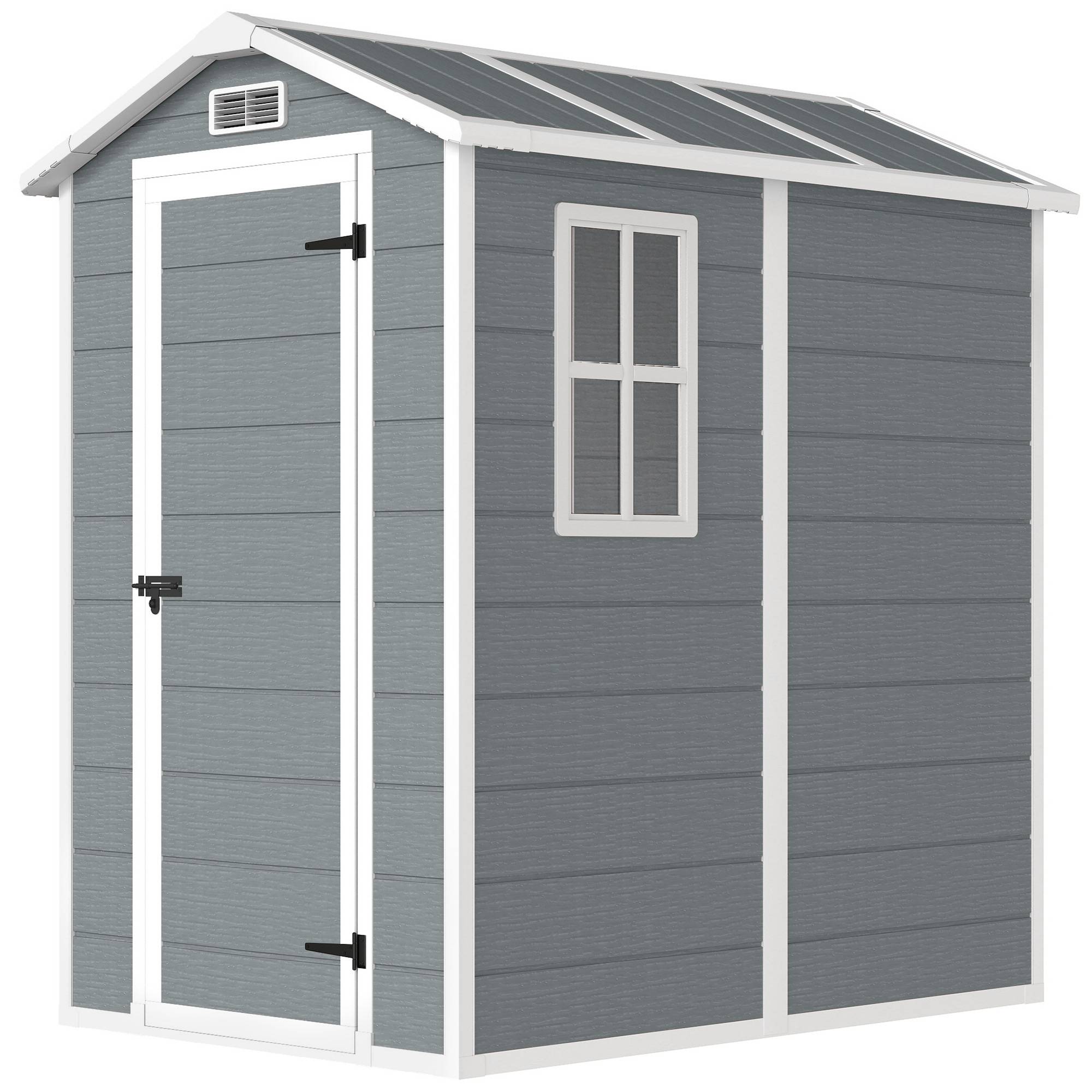 Abri de jardin résine extérieur rangement plancher inclus 131x186cm gris - ComfortXL Outdoor Living - Image 2