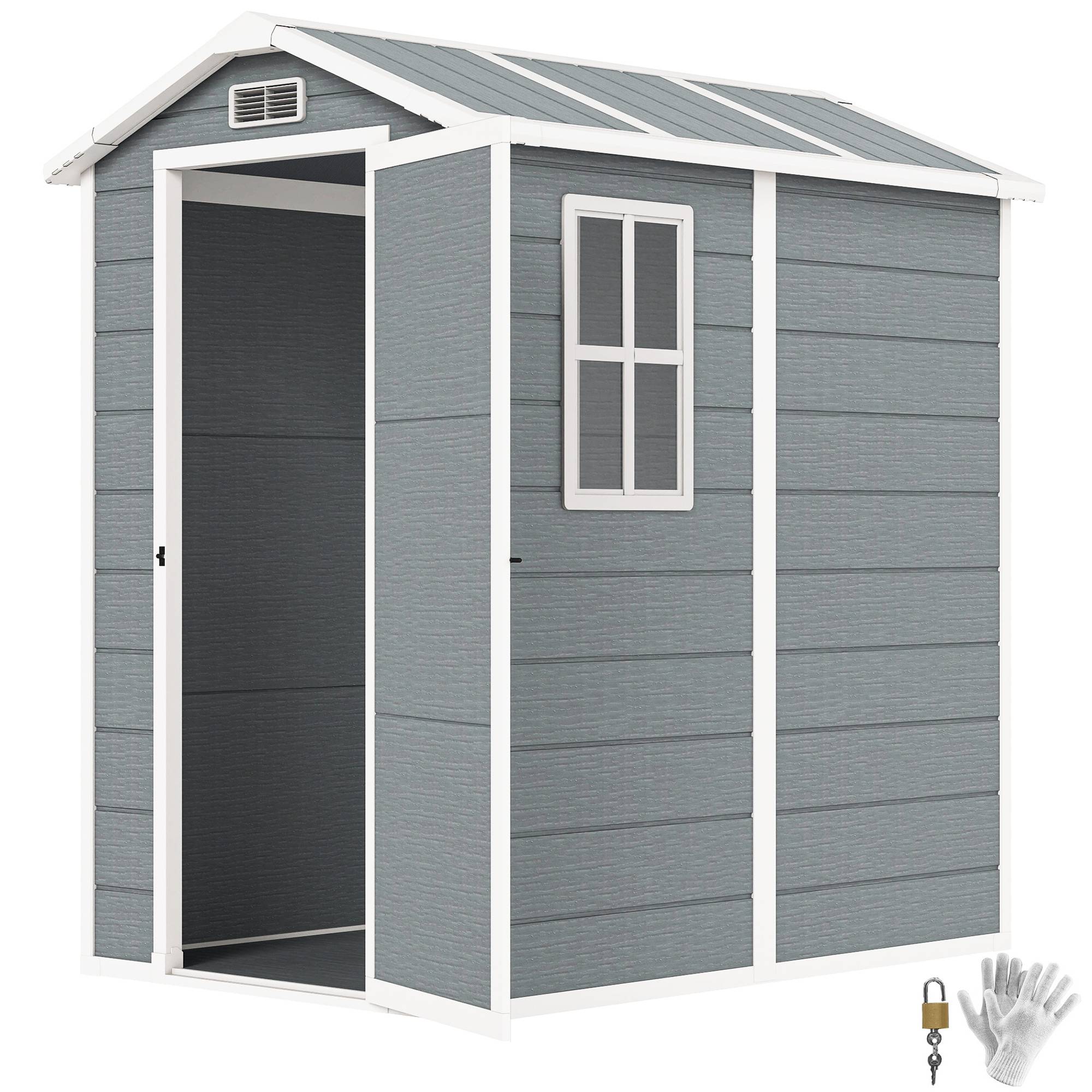 Abri de jardin résine extérieur rangement plancher inclus 131x186cm gris - ComfortXL Outdoor Living - Image 1