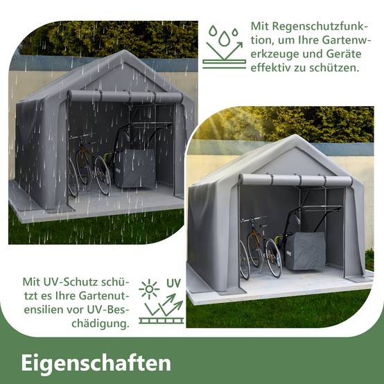 Abri de jardin 244x241x217cm gris foncé, garage vélo et tente de rangement pour outils extérieurs - Image 3