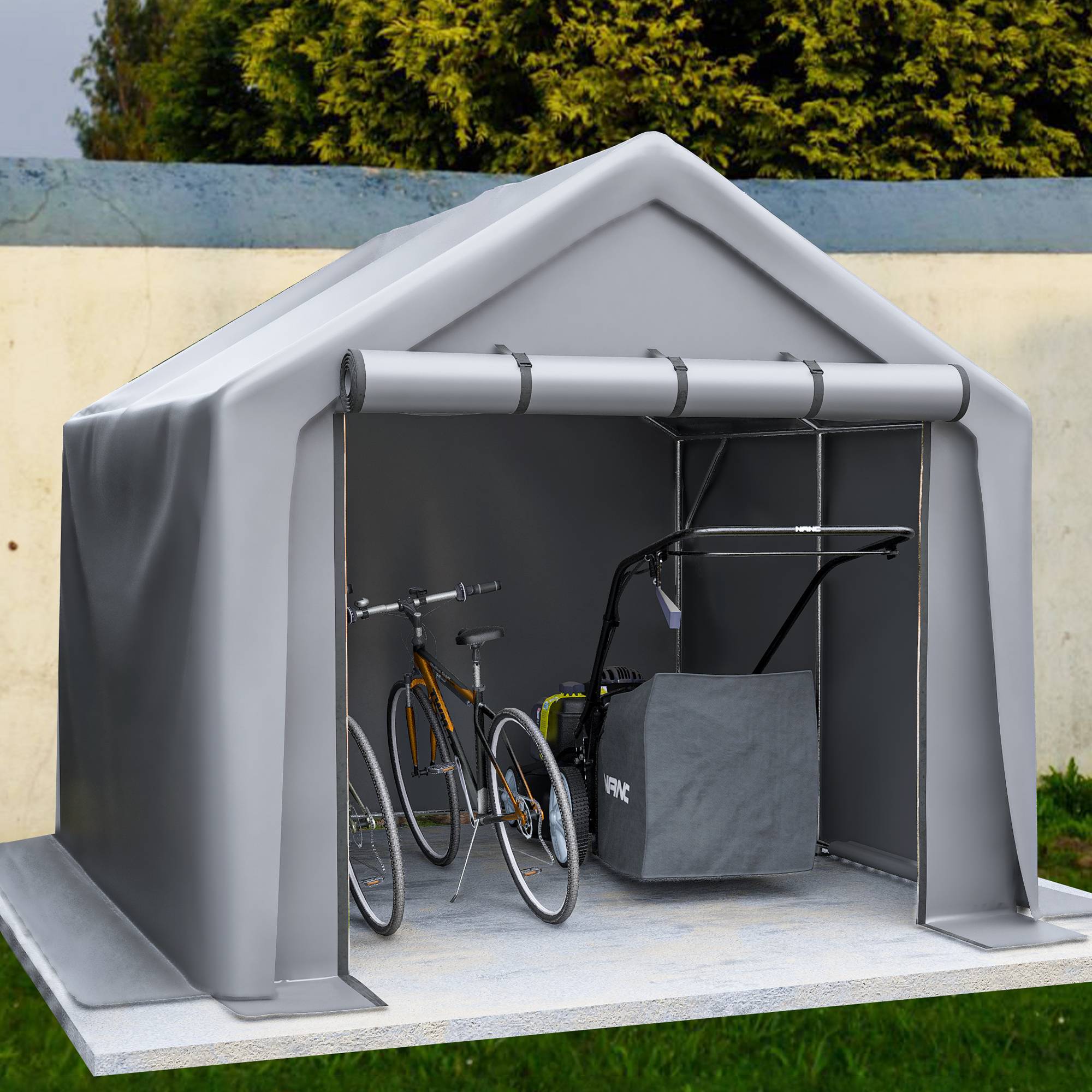 Abri de jardin 244x241x217cm gris foncé, garage vélo et tente de rangement pour outils extérieurs - Image 1