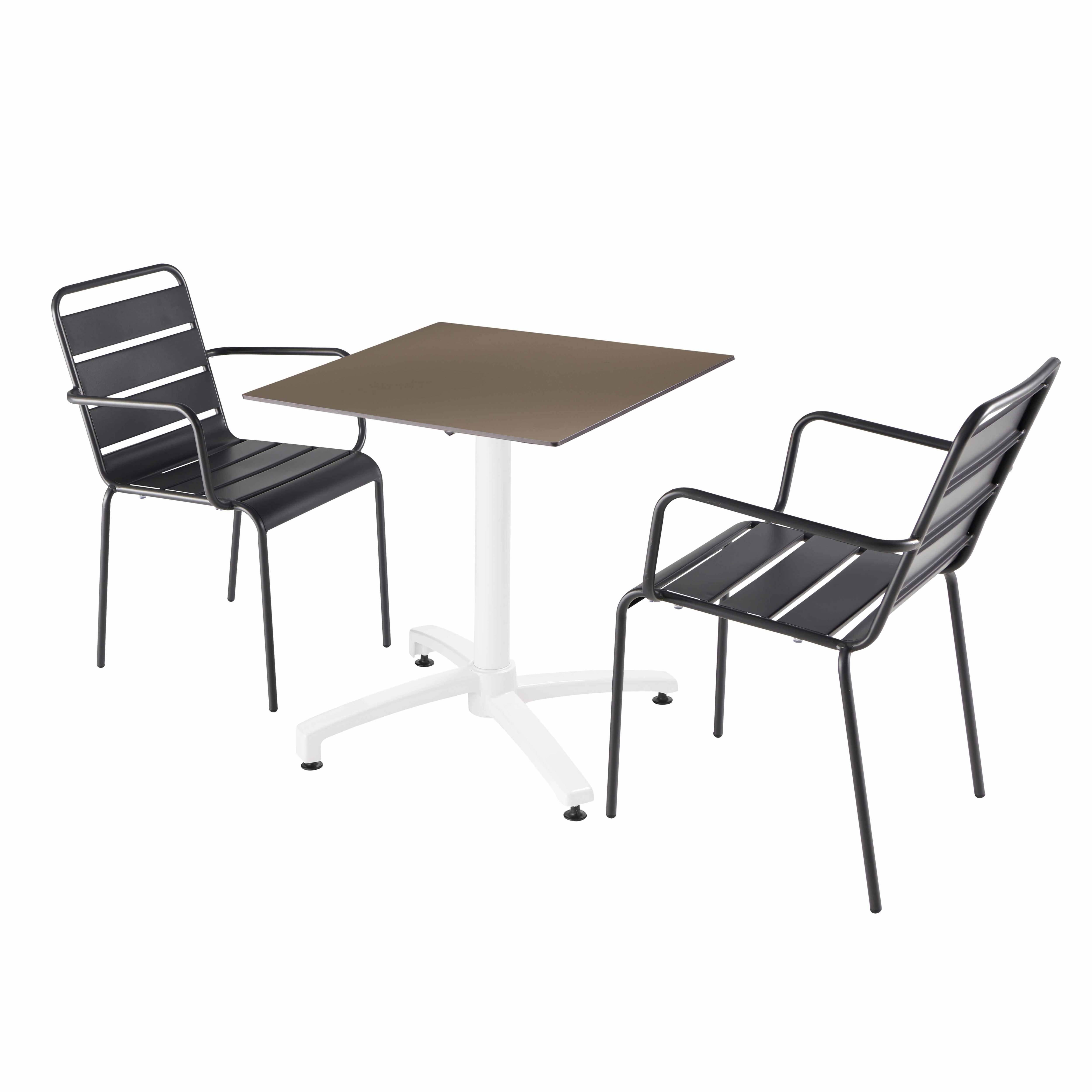 Oviala - Ensemble table de terrasse stratifié taupe avec 2 fauteuils gris - Oviala - Imagen 1