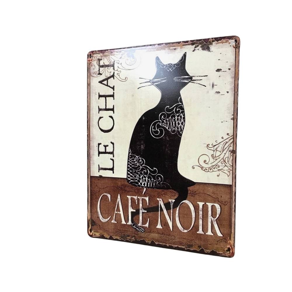 ~ Plaque murale décorative vintage fer noir marron chat café 33x25cm Chemin de campagne - Imagen 3