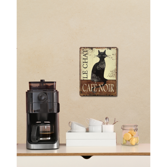 ~ Plaque murale décorative vintage fer noir marron chat café 33x25cm Chemin de campagne - Imagen 2