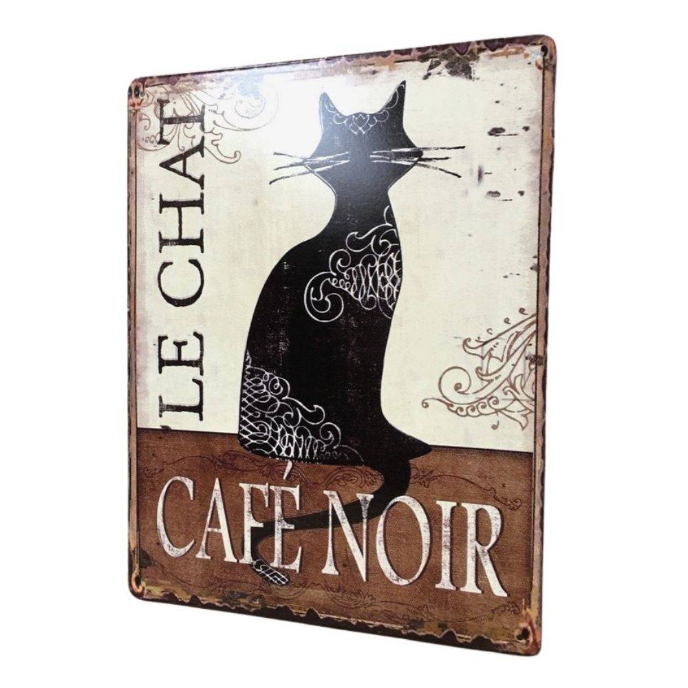 ~ Plaque murale décorative vintage fer noir marron chat café 33x25cm Chemin de campagne - Imagen 1