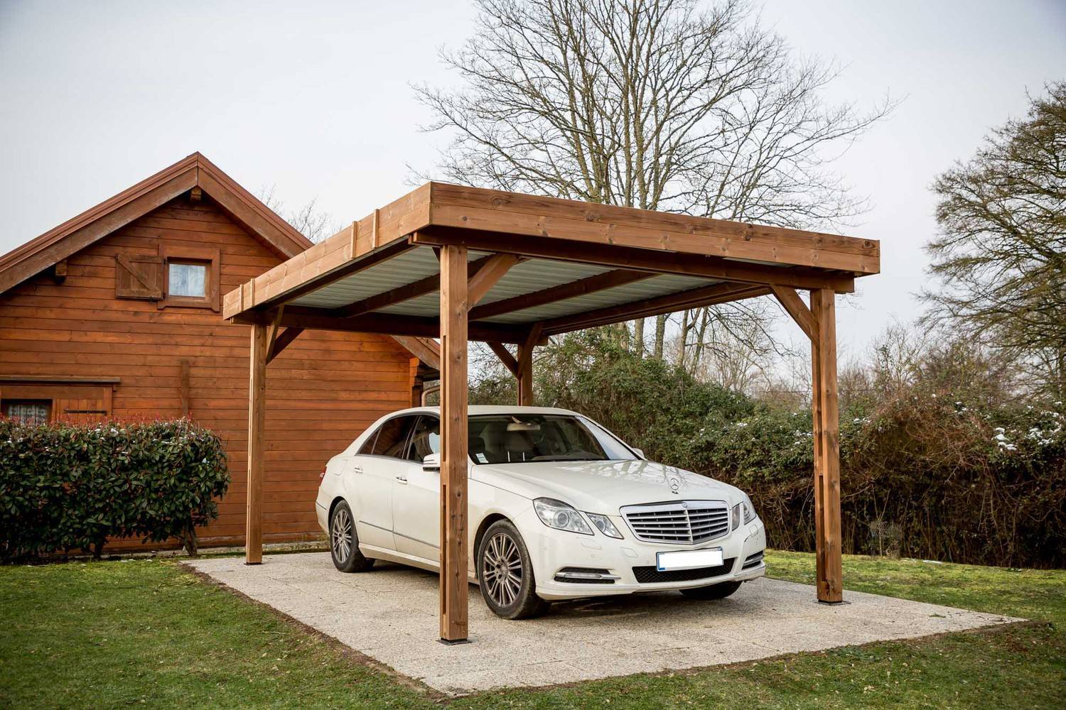 Habrita - Auvent THONES en bois thermo chauffé toit plat couverture bac acier 10,80 m² Habrita - Imagen 1
