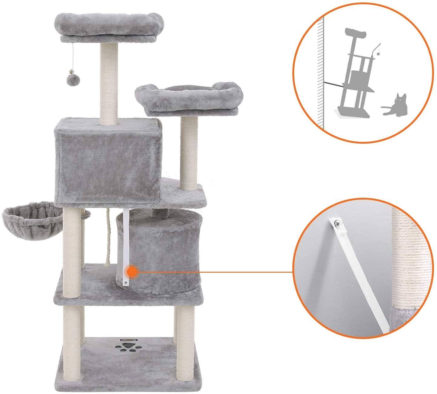 Helloshop26 - Arbre à chat colonne en sisal panier et 2 niches tour à chat pour chats gris - Imagen 3