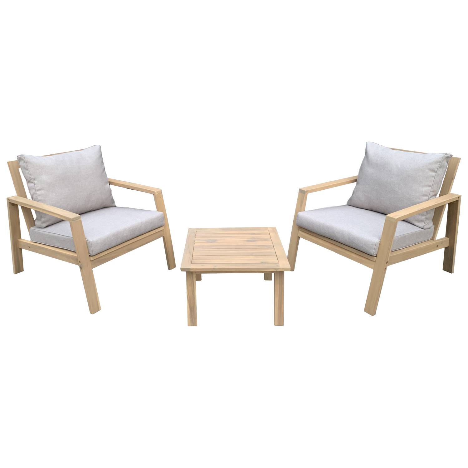 Salon de jardin en acacia 2 places GILI - coussins sable - HAPPY GARDEN