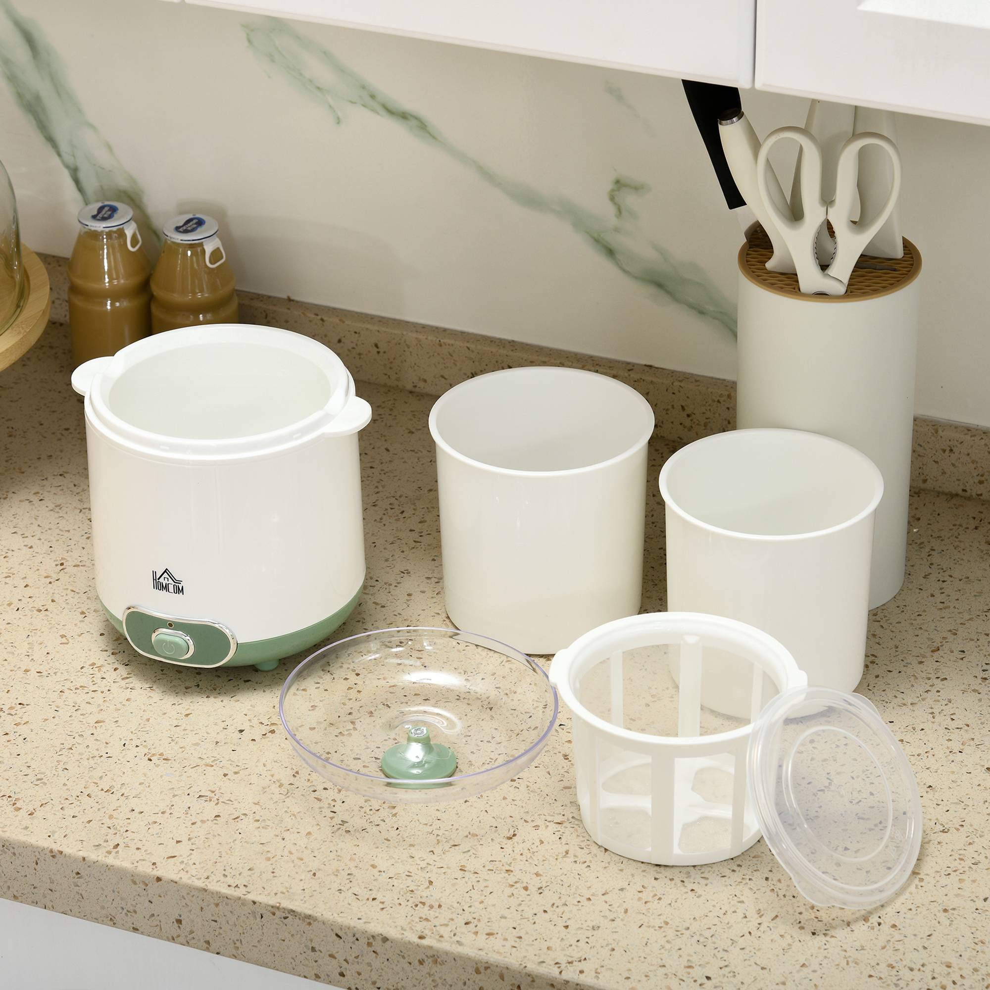 Yaourtière électrique 20W avec 2 récipients 1,5L, filtre yaourt grec et 2 couvercles, blanc - Image 9