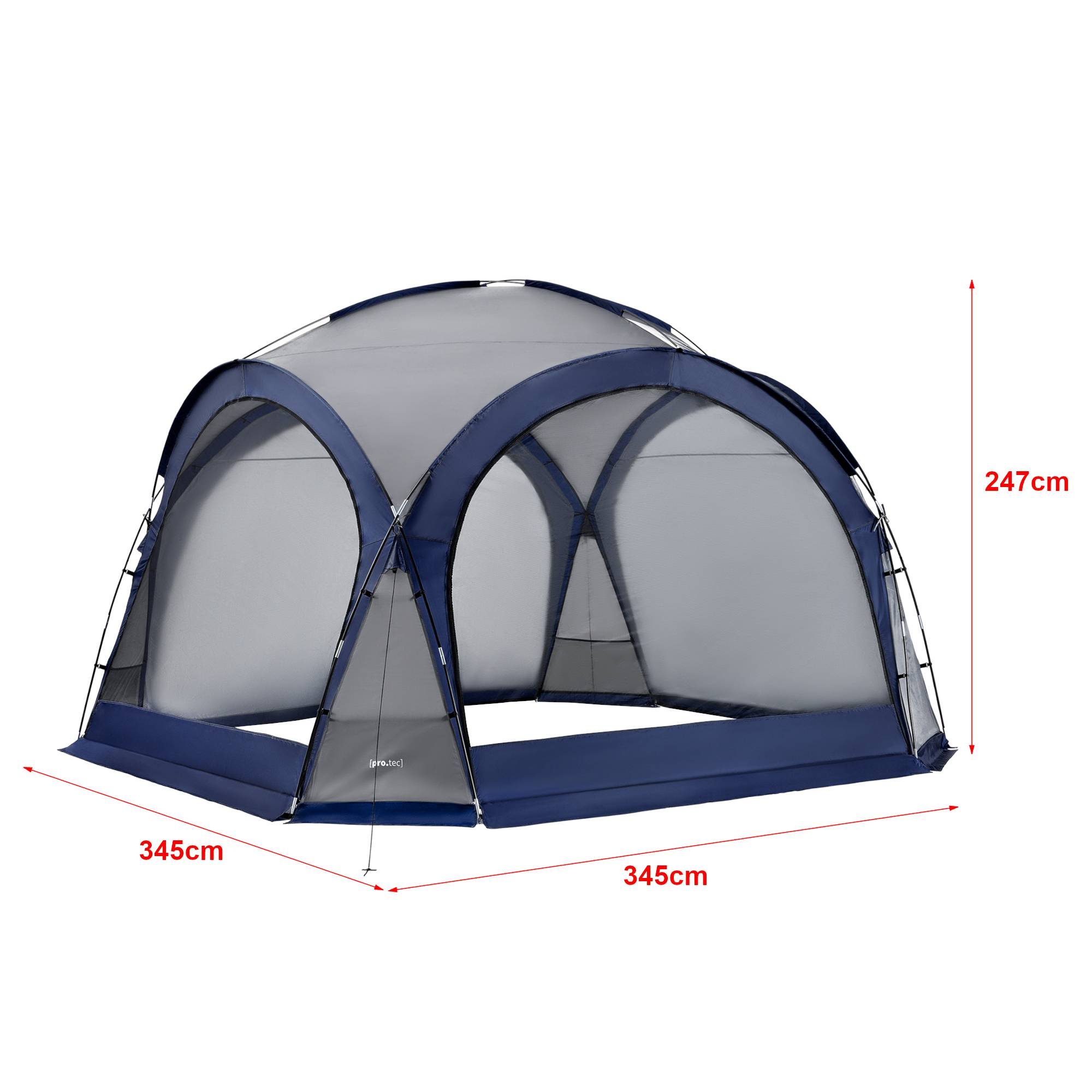 Pro.Tec - Tonnelle de camping Grästorp avec guirlande à 96 LED 345 x 345 x 247 cm bleu [pro.tec] - Imagen 4