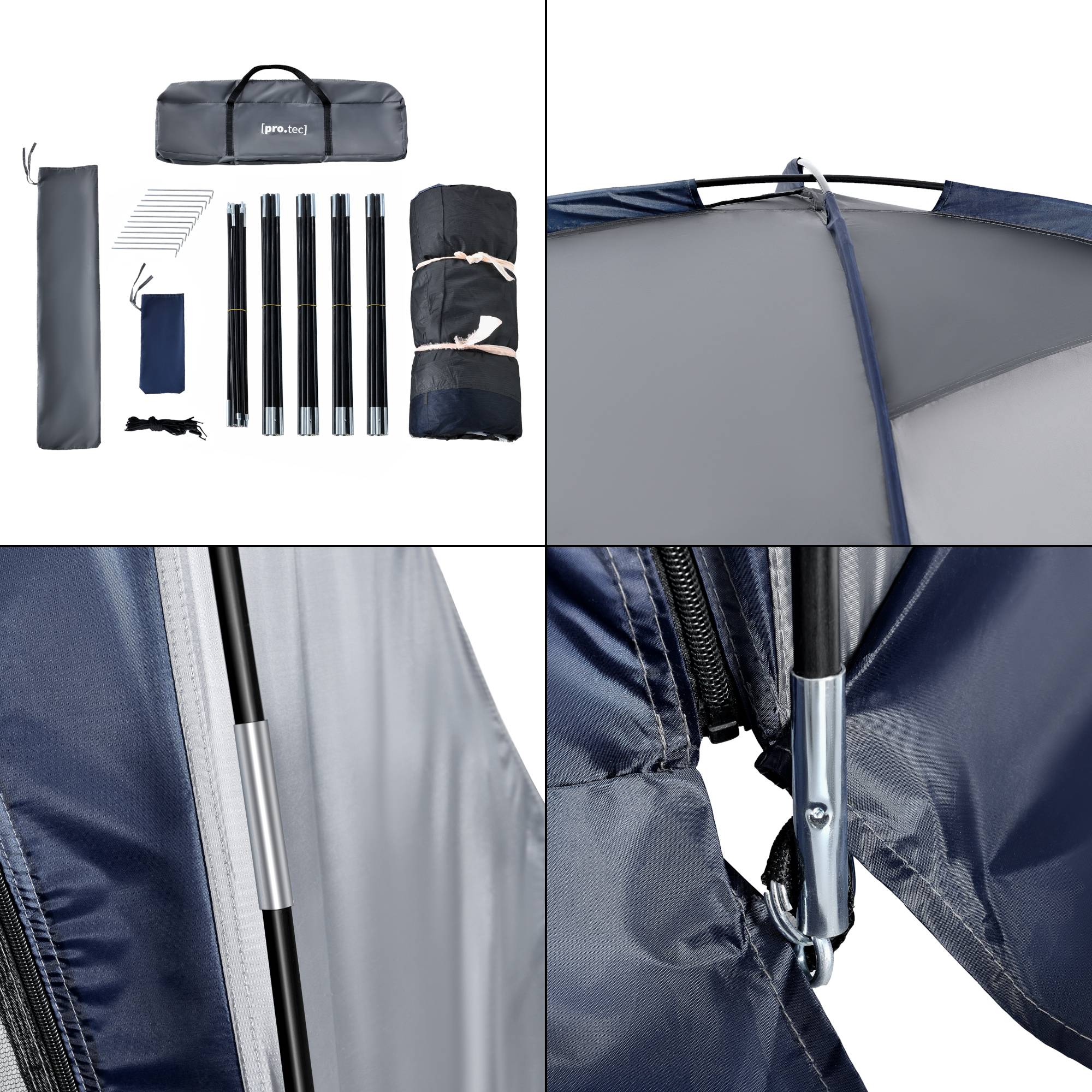 Pro.Tec - Tonnelle de camping Grästorp avec guirlande à 96 LED 345 x 345 x 247 cm bleu [pro.tec] - Imagen 6