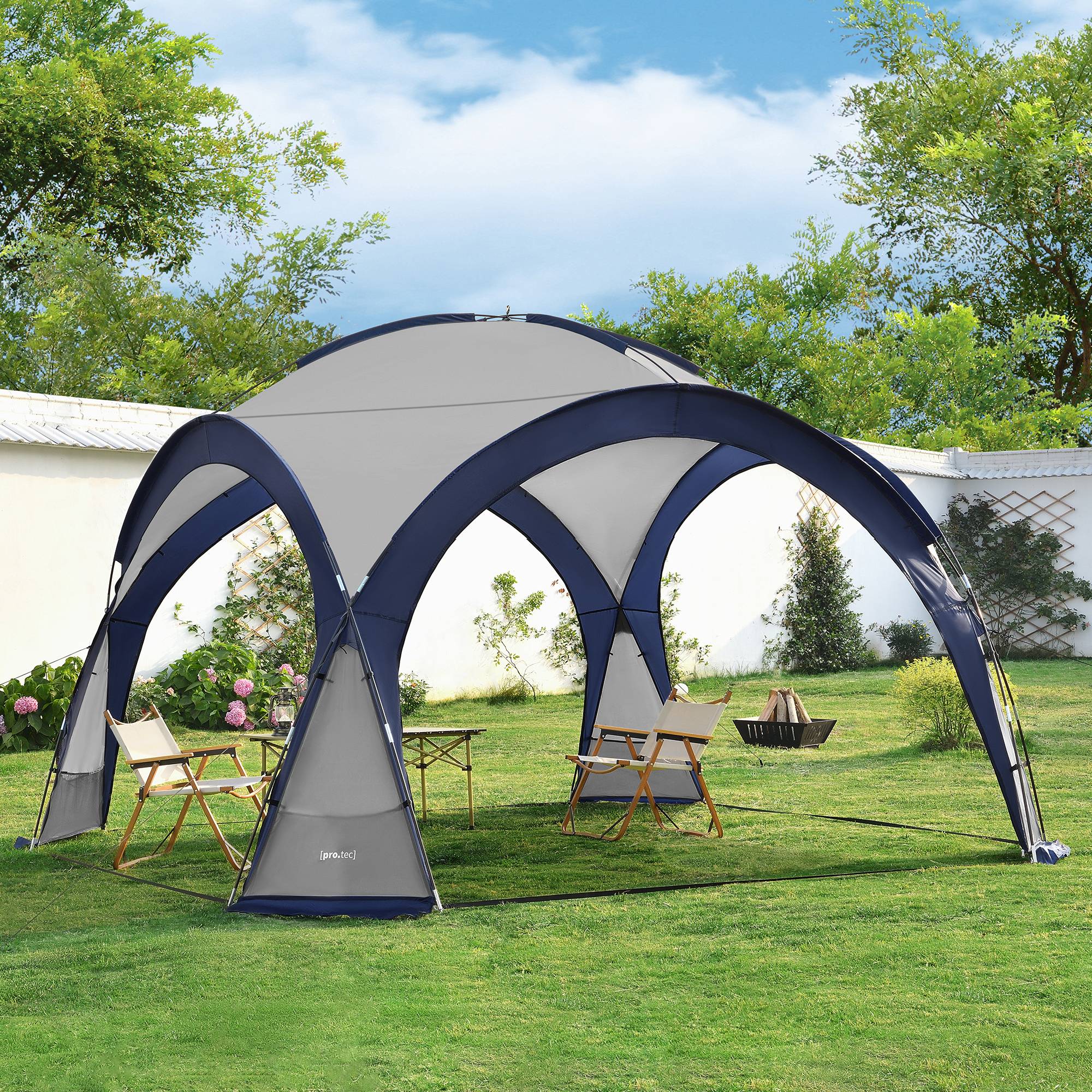 Pro.Tec - Tonnelle de camping Grästorp avec guirlande à 96 LED 345 x 345 x 247 cm bleu [pro.tec] - Imagen 3