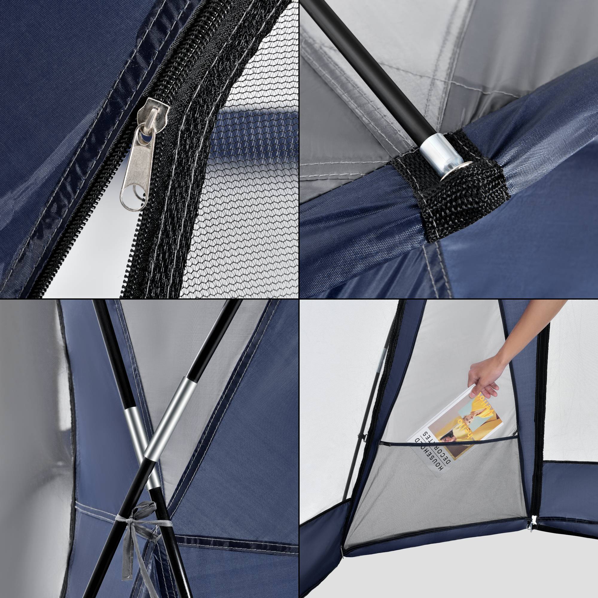Pro.Tec - Tonnelle de camping Grästorp avec guirlande à 96 LED 345 x 345 x 247 cm bleu [pro.tec] - Imagen 7