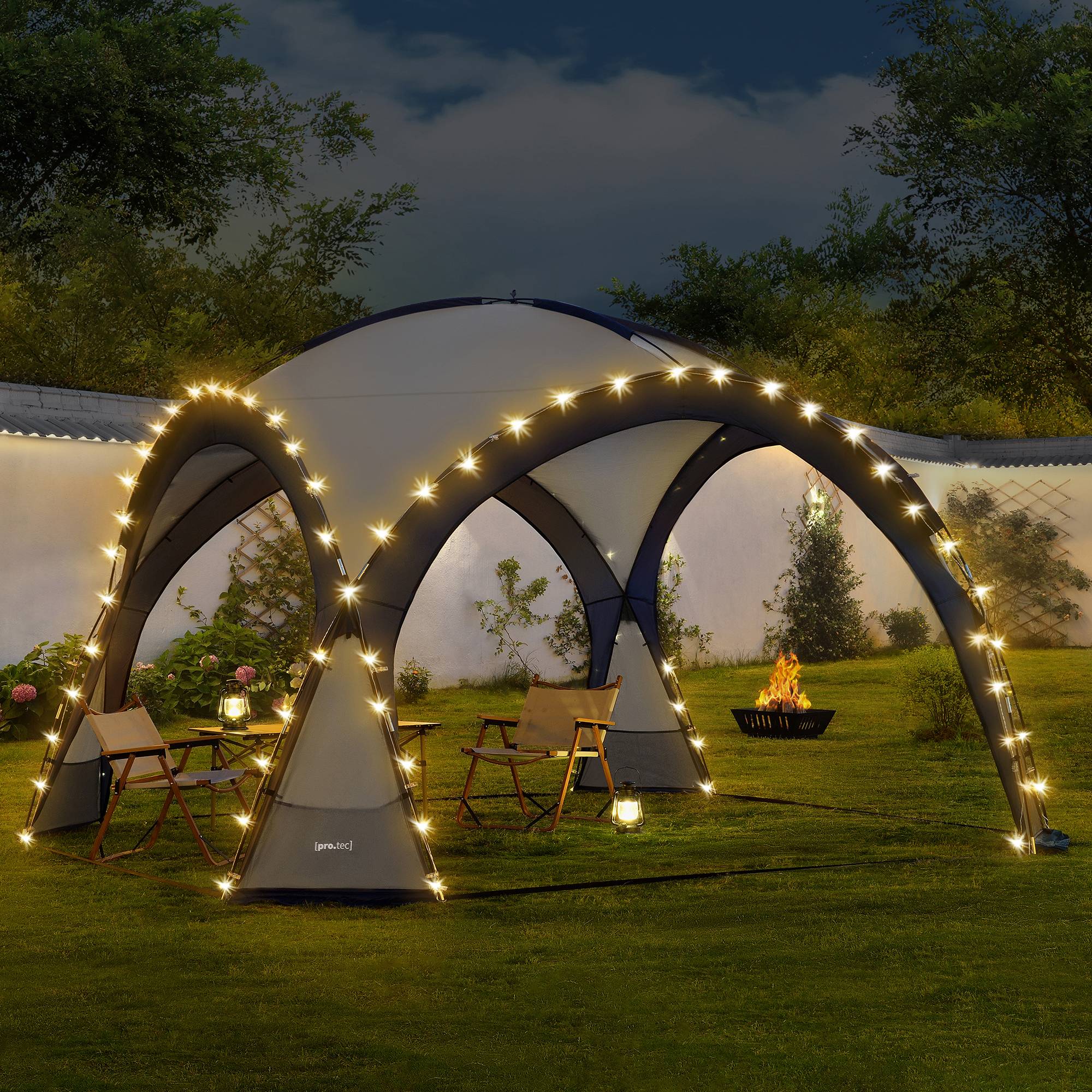 Pro.Tec - Tonnelle de camping Grästorp avec guirlande à 96 LED 345 x 345 x 247 cm bleu [pro.tec] - Imagen 2