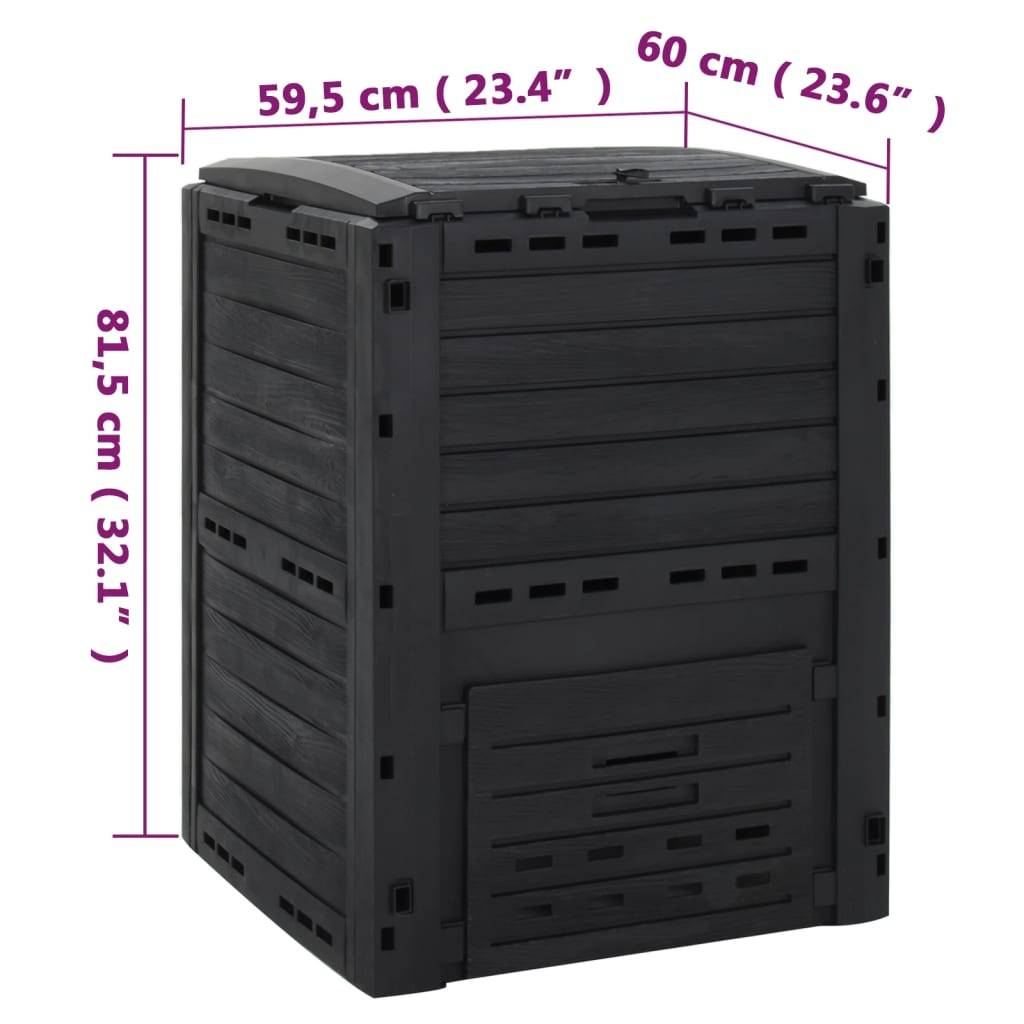 Composteur de jardin 280L en polypropylène pour recyclage déchets organiques Noir – ComfortXL Outdoor Living - Image 8
