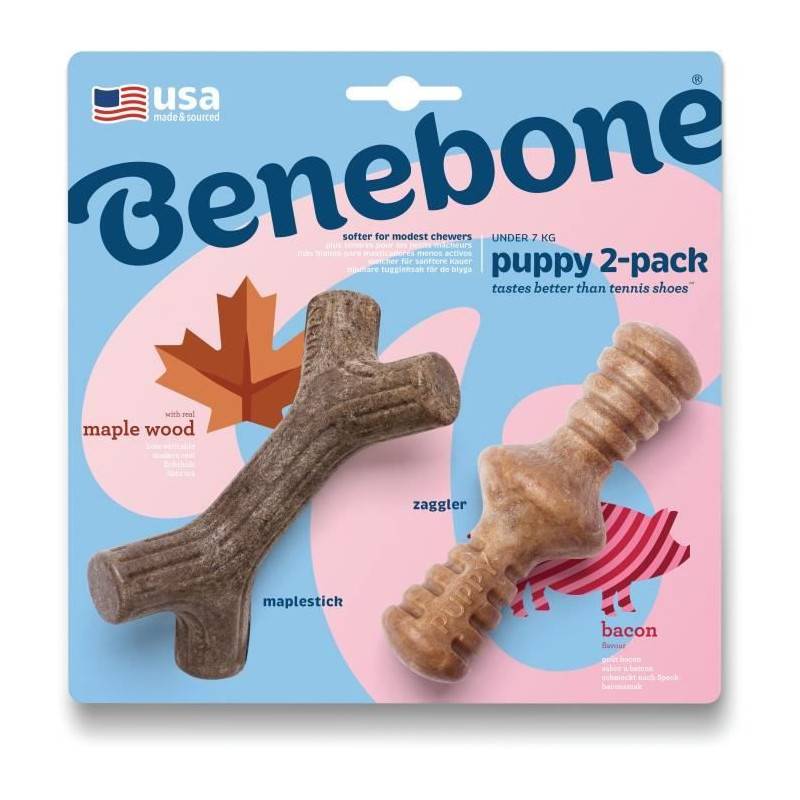 Benebone Puppy Lot De 2 Jouets A Mâcher Pour Chiots Durables Saveur Bacon, Bois D'érable Véritable - Image 1