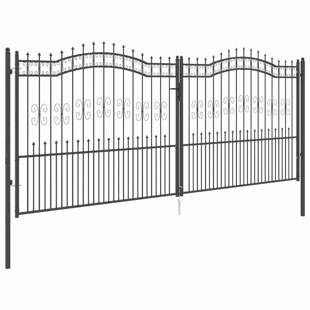 Portail Jardin Double Battant Acier Style Fer Forgé Pointe de Lance 404x223 cm Gris - ComfortXL Outdoor Living - Image 4