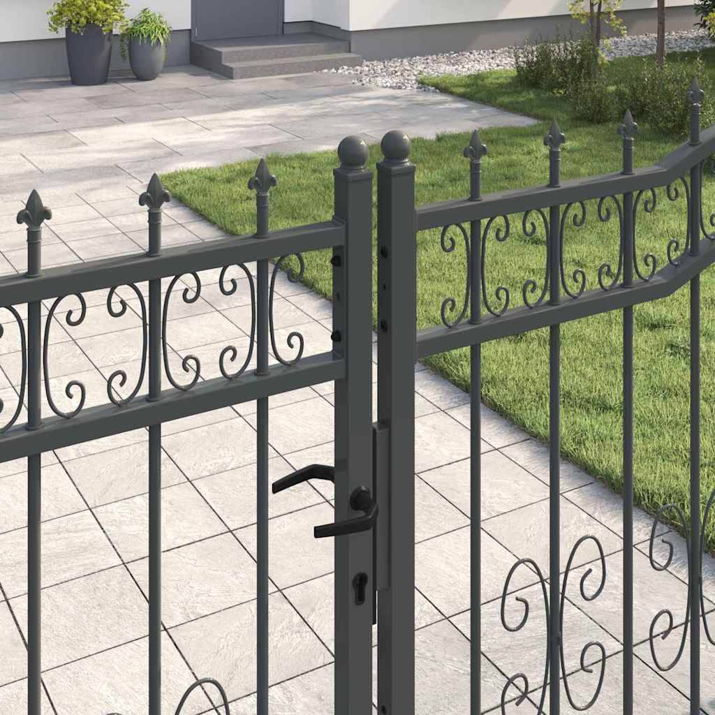 Portail Jardin Double Battant Acier Style Fer Forgé Pointe de Lance 404x223 cm Gris - ComfortXL Outdoor Living - Image 3