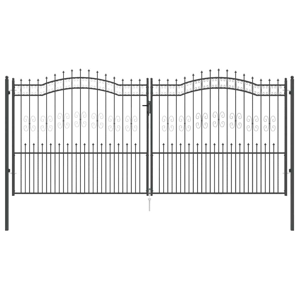Portail Jardin Double Battant Acier Style Fer Forgé Pointe de Lance 404x223 cm Gris - ComfortXL Outdoor Living - Image 2