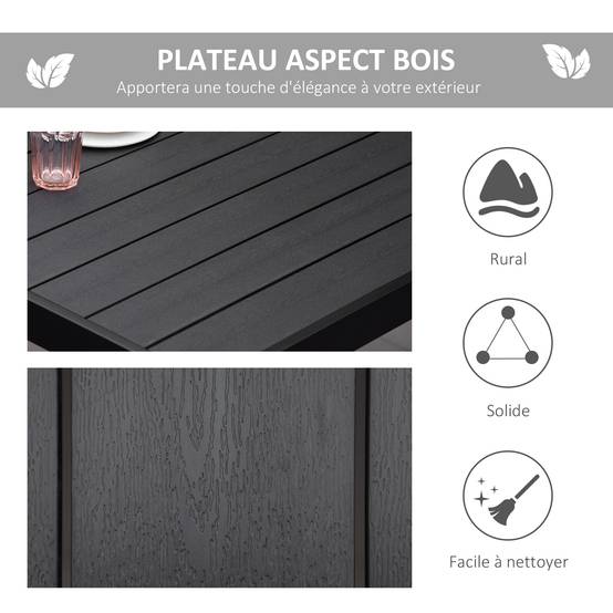 Table à Manger Aluminium Jardin Terrasse Repas 8 Personnes Aspect Bois Noir - ComfortXL Outdoor Living - Image 6